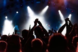 silhouette of crowd at concert for blog titled how much does concert insurance cost